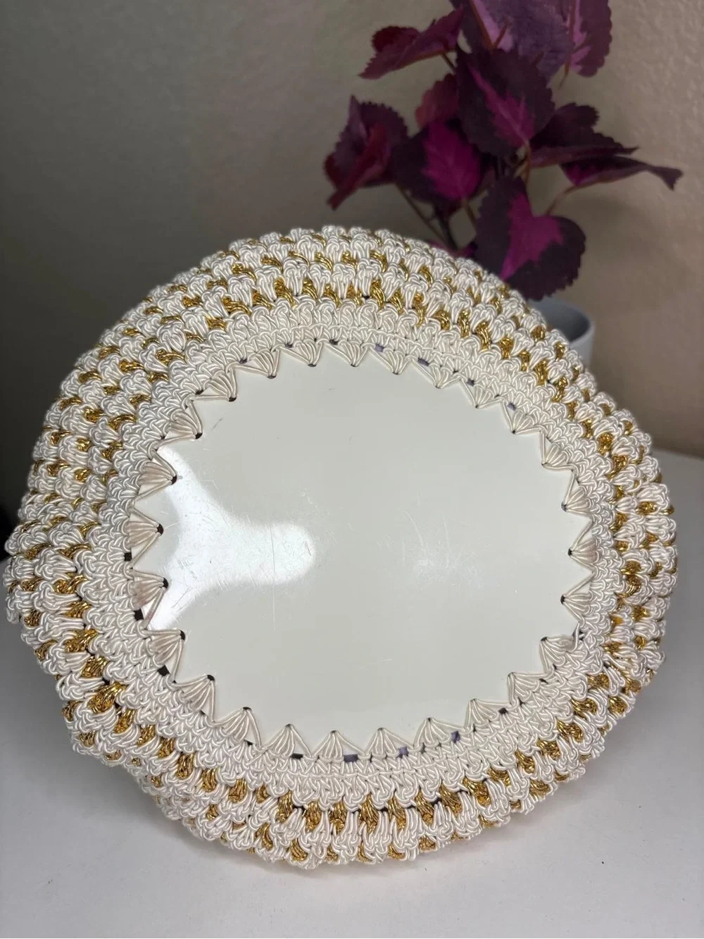 Vintage Made in Germany Gold White Cord Cage Top Handle Evening Bag